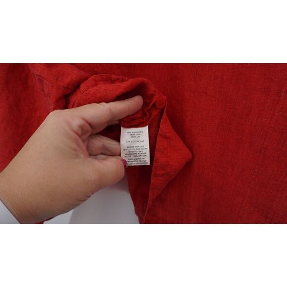Eileen Fisher Top Women's Petite Large Irish Linen Button Down Long Sleeve Shirt - Picture 9 of 10